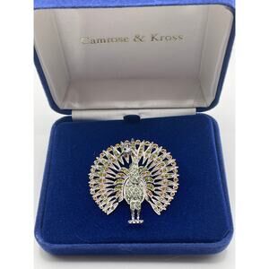 Camrose & Kross JBK Peacock Brooch Green Orange New Original Box & COA